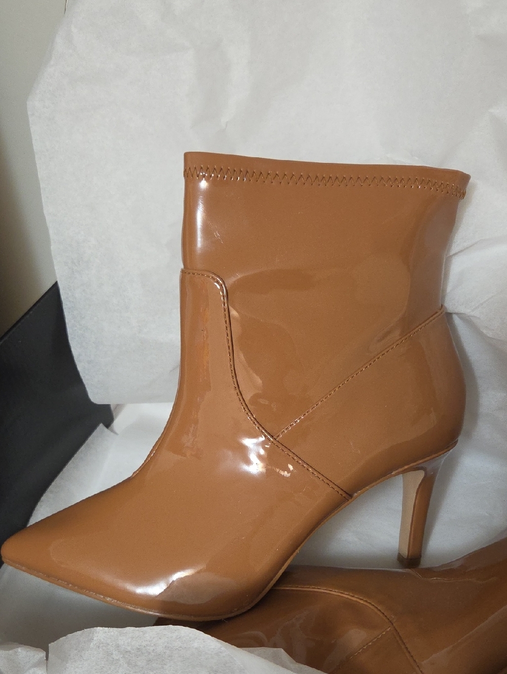 torrid Tan Patent Pointed-Toe Stiletto Ankle Boots